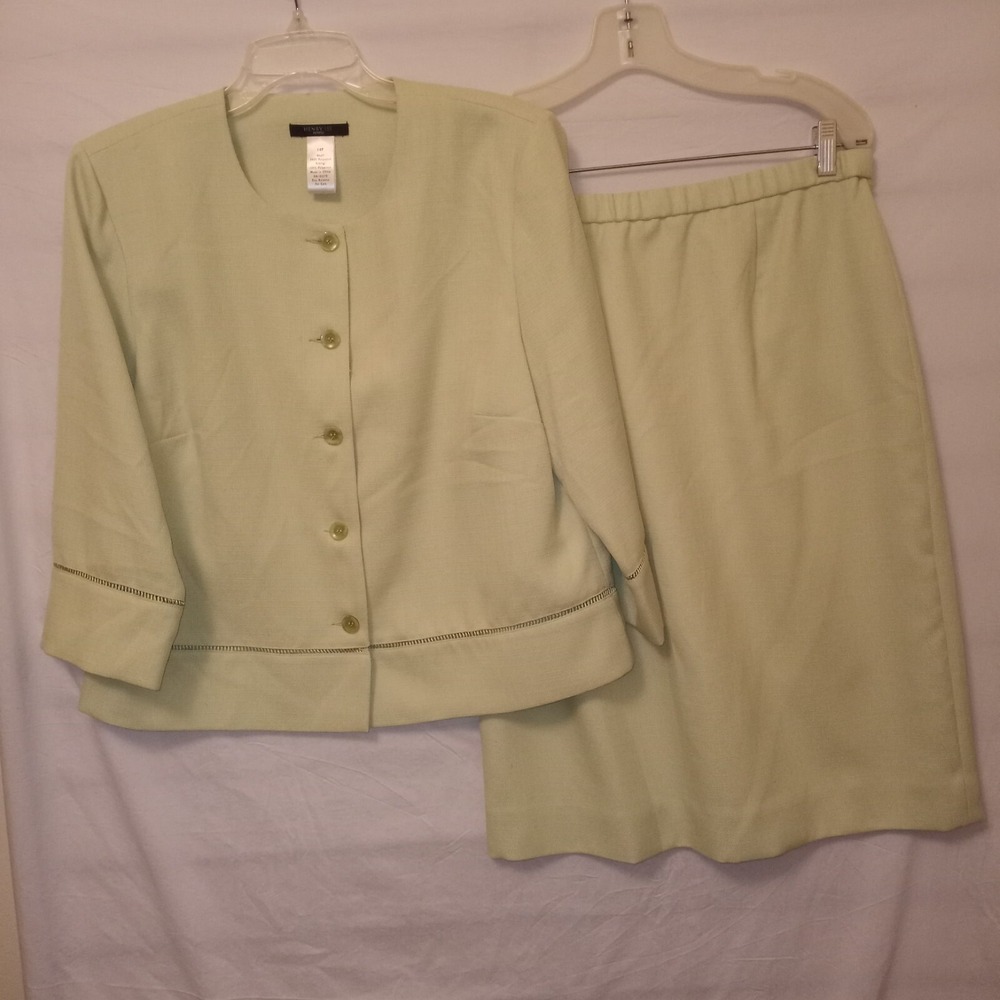 Henry Lee Petites 14P Skirt Suit Lime Green 3/4 Sleeve Vintage‎